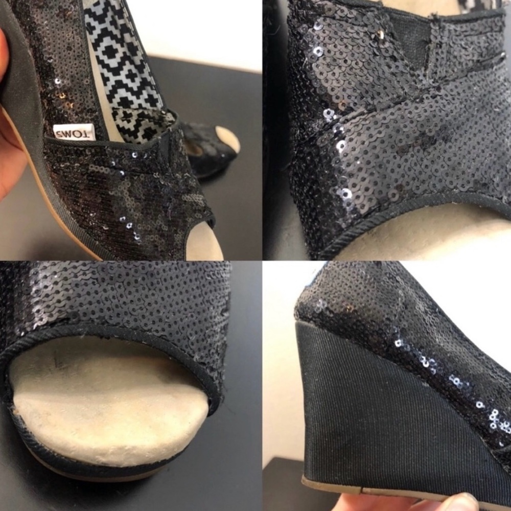 Toms Black Sequin Wedges - Picture 7 of 8